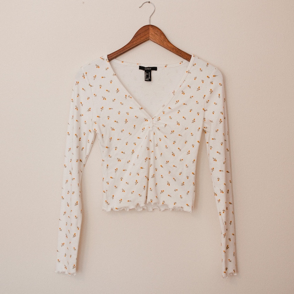 Long Sleeve Floral Crop Top - Forever 21